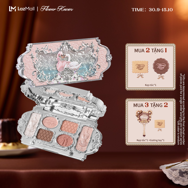 Flower Knows Bảng Phấn Mắt swan ballet Sáu Màu Sắc Hiệu Ứng Mịn Màng Lâu Trôi 6.5g