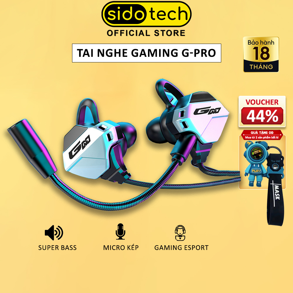 Tai nghe gaming có dây SIDOTECH GPRO nhét tai có micro rời âm thanh vòm 3D sống động nghe rõ tiếng chân dành cho game thủ chuyên nghiệp chơi thể loại FPS FreeFire Pubg tốc chiến liên quân mobile cho điện thoại laptop máy tính