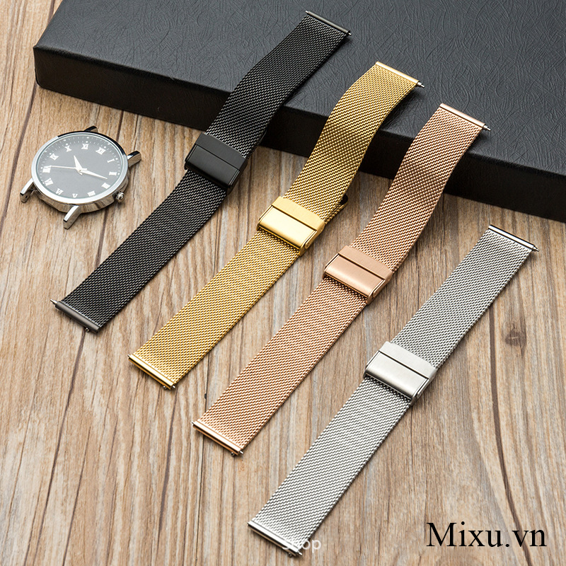 Dây đồng hồ kim loại nam nữ, dây đeo đồng hồ size 22mm 20mm 18mm 16mm 14mm 12mm, quai đeo inox cho DW