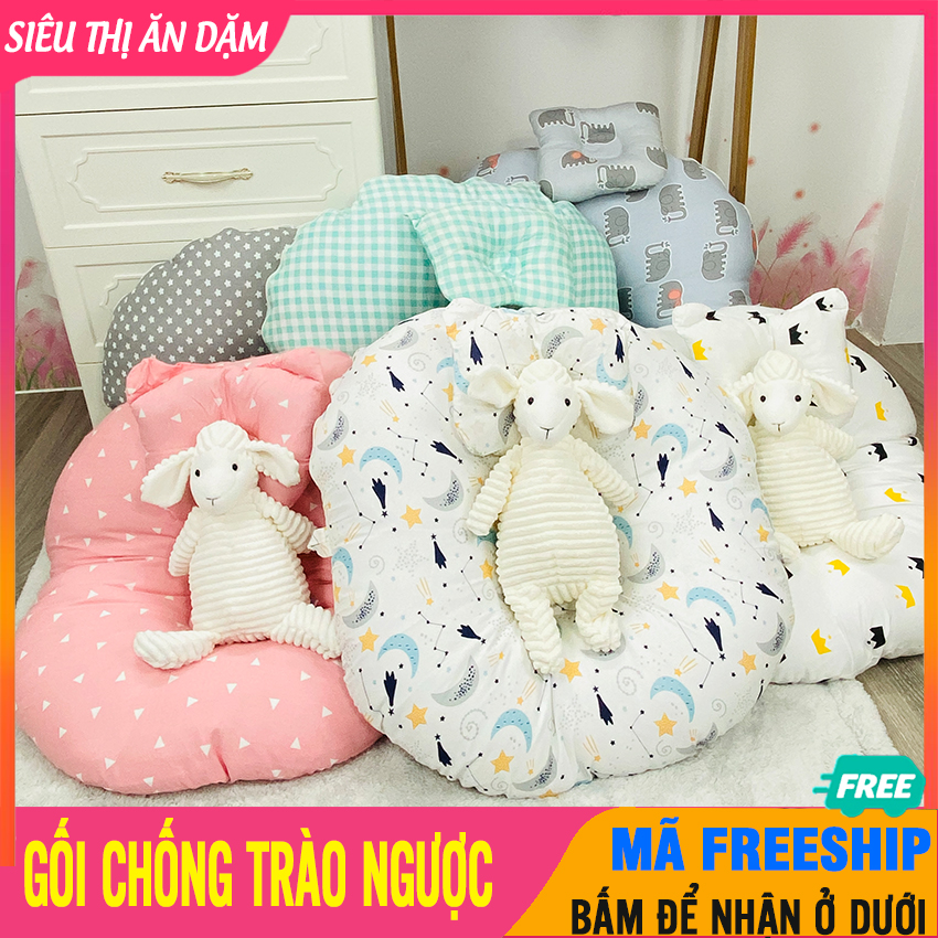 Gối chống trào ngược muni tặng gối lõm chống móp đầu cho bé giúp bé ngủ ngon sâu giấc chống nôn trớ gối bảo vệ xương vai chất liệu bằng 100% cotton hàn cao cấp tặng kèm gối lõm chống méo đầu gối cho trẻ sơ sinh ngủ