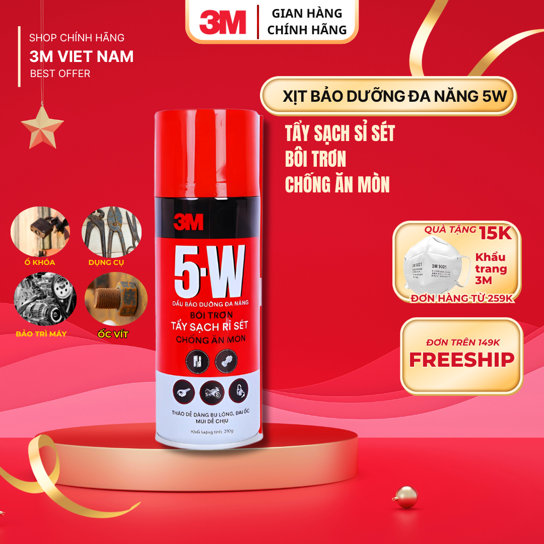 Chất Tẩy Rỉ Sét Và Bôi Trơn 3MTM 5-W 310g - Hàng chính hãng - Tẩy sét, bôi trơn các loại ổ khóa, khe cửa lùa, đẩy nước ra khỏi ổ khóa xe, bugi, công tắc ôtô xe máy sau khi rửa xe, ngập nước.