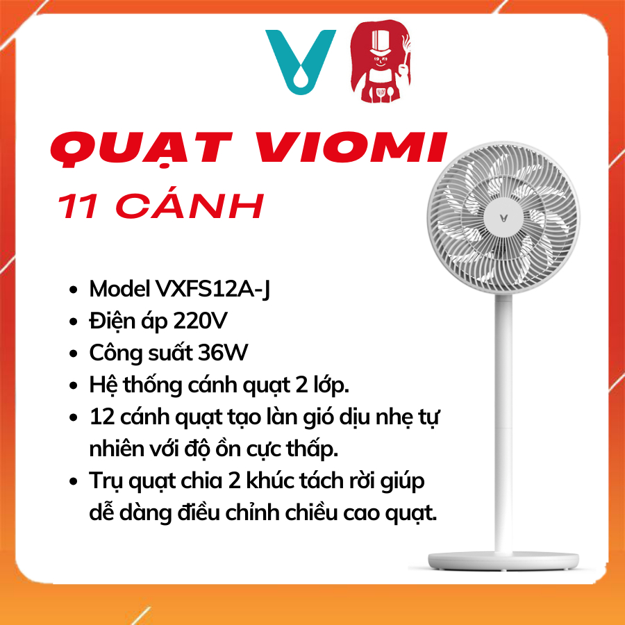 Quạt đứng Xiaomi Viomi VXFS12A-J 11 Cánh _ thế hệ mới, thiết kế kiện đại, ít tiếng ồn, tiết kiệm điện năng