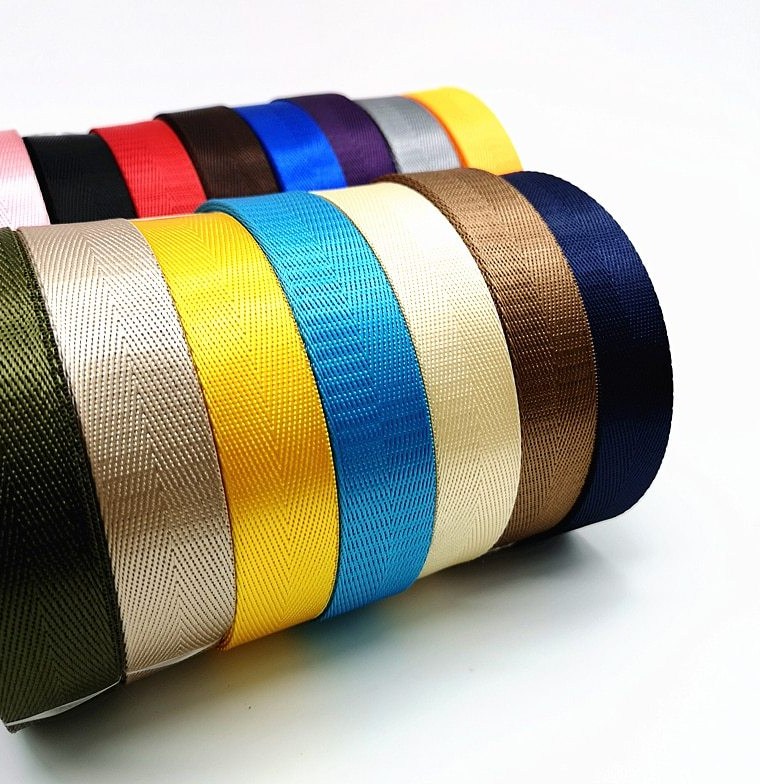 Dây đai dù, dây quai túi, dây quai balo đen, trắng, nâu, đỏ, hồng, xanh, đỏ sọc xanh bóng CAO CẤP bản 2.5cm 3.8cm