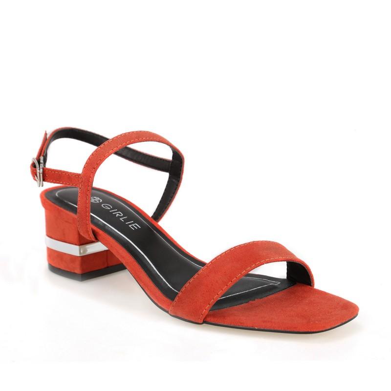 Giày sandals cao gót quai ngang mảnh Girlie S21025 màu cam