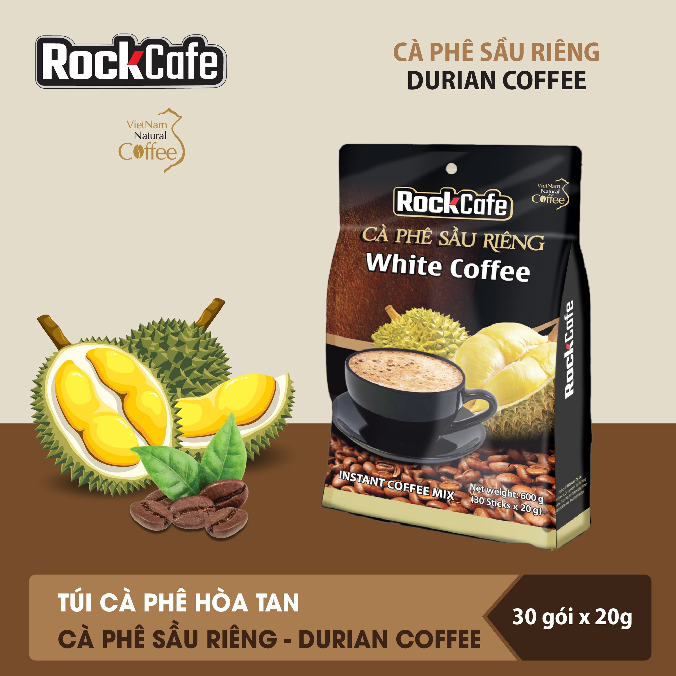 Rockcafe - cà phê sầu riêng , túi 600g