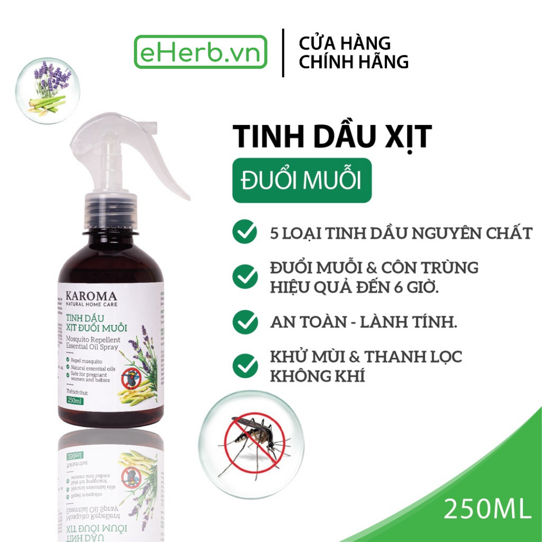 Bình Xịt Tinh Dầu Đuổi Muỗi Sả Chanh Oải Hương Bạc Hà Xịt Trực Tiếp Lên Quần Áo Phòng Tủ An Toàn Khử Mùi KAROMA - eherb