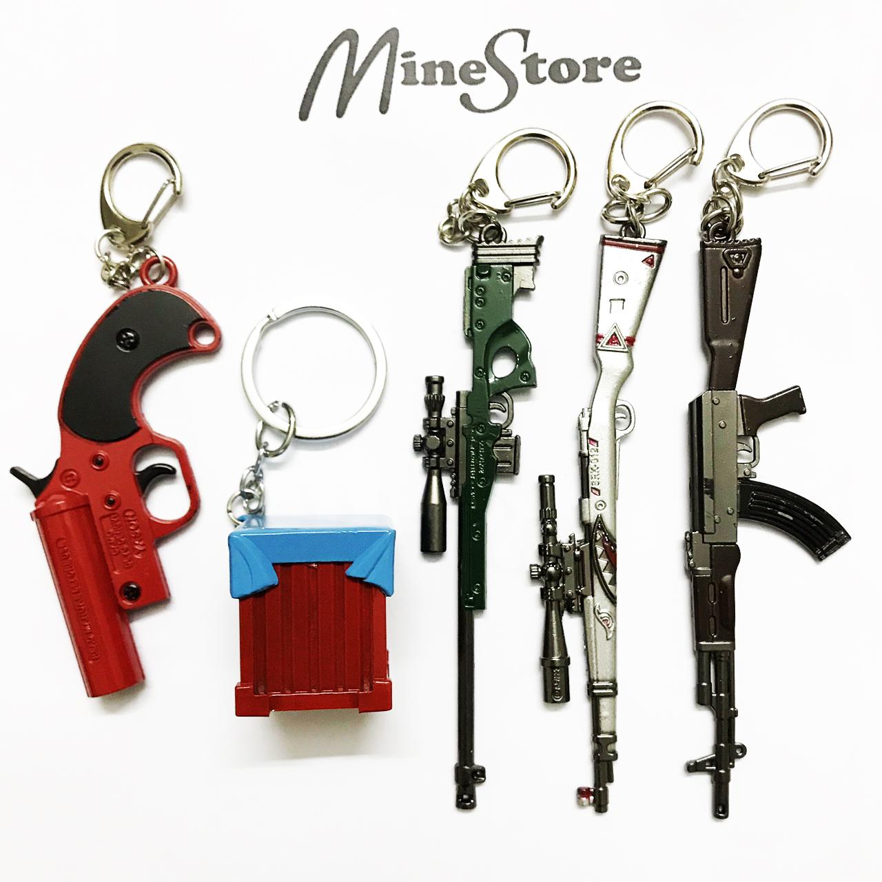 Bộ 5 Móc Khóa PUBG: FlareGun, Hòm Thính,  AWM, AKM, K98 Skill Shark (Kar 98 Bản Cá Mập) - Mô Hình Trưng Bầy Size 12Cm