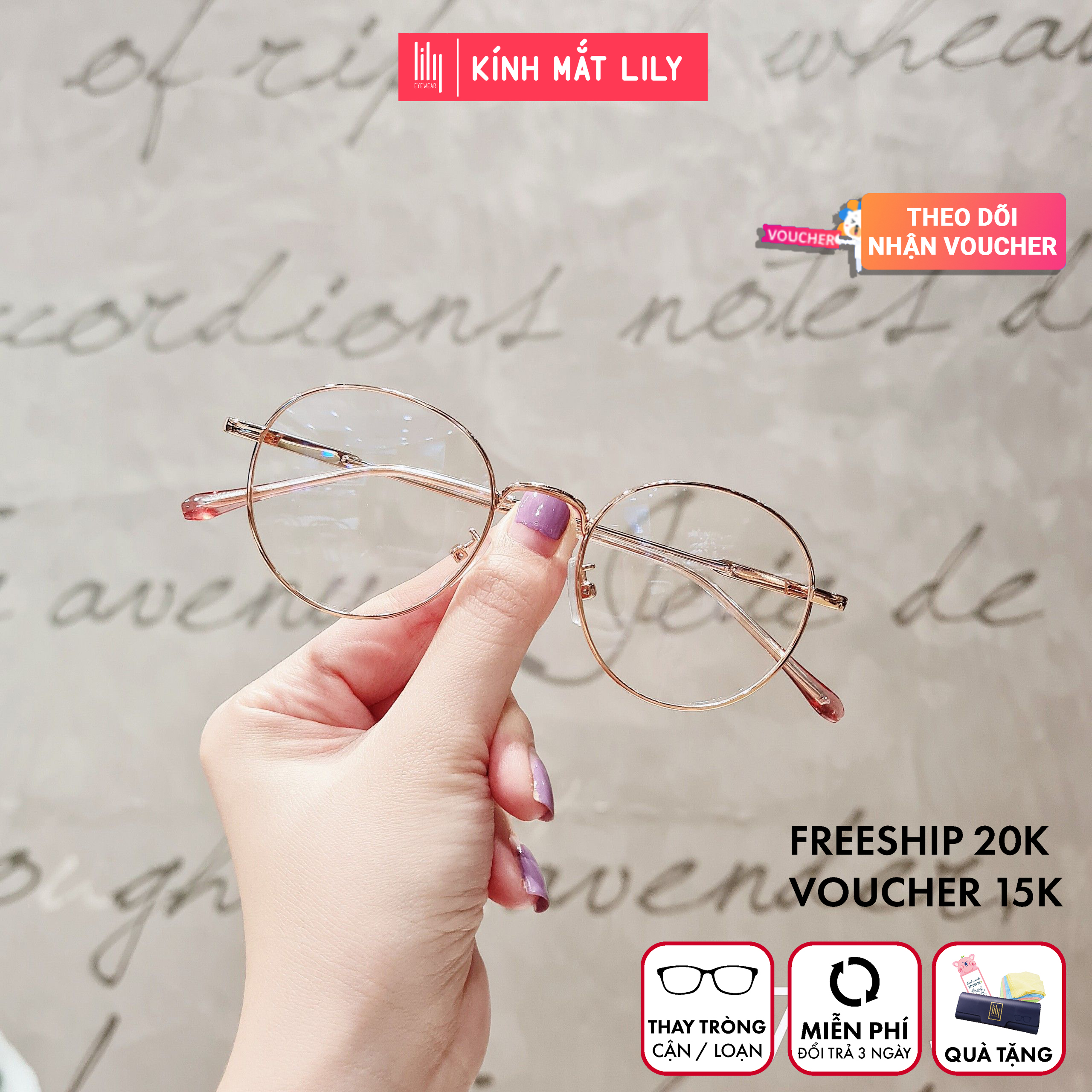 Gọng kính kim loại nữ mắt tròn Lilyeyewear 72555 nhẹ nhàng thanh mảnh, giúp người đeo thoải mái, phù hợp với nhiều khuôn mặt , gọng kính có nhiều màu, một size kèm quà