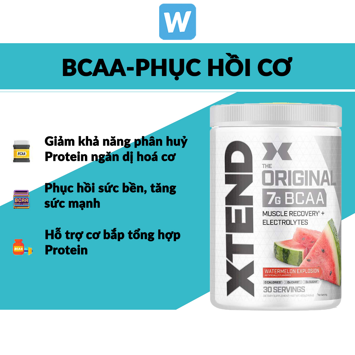 Xtend bcaas phục hồi cơ, phát triển cơ, tăng sức mạnh, tăng thể lực