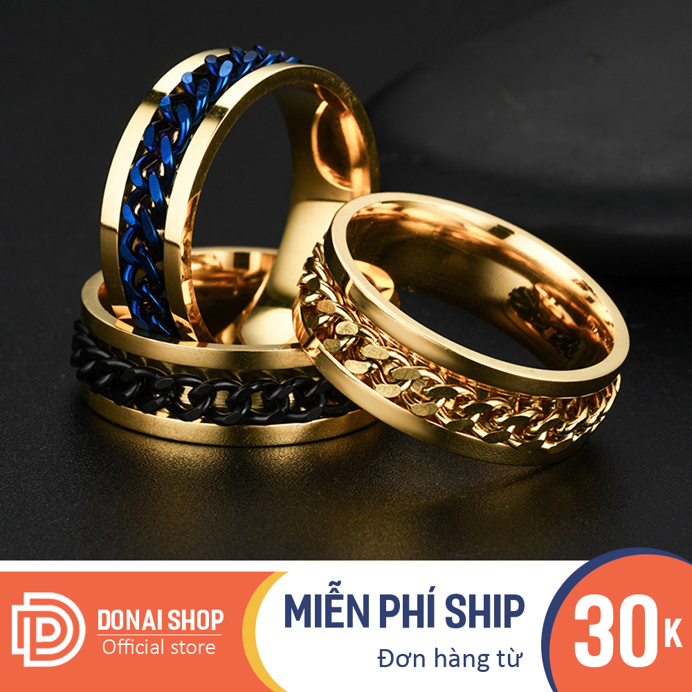 Nhẫn đeo tay thời trang nam nữ dây xích kép siêu cool bền bỉ cùng thời gian mạ titan DONAI NT6