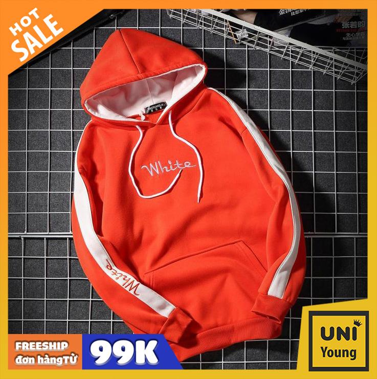 Áo khoác hoodie nam có mũ thêu white trước ngực cực cá tính Hot bảng xếp hạng hàn quốc