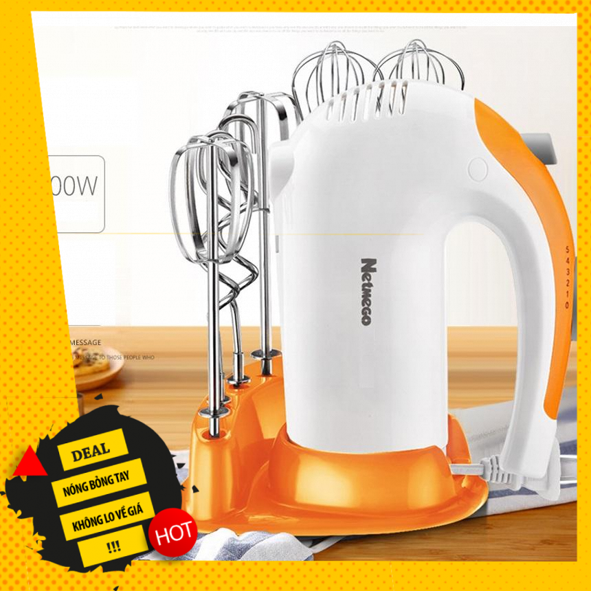 Máy đánh trứng, máy đánh trứng cầm tay,Máy đánh trứng cầm tay đa năng Netmego N38D 300W, máy nhào bột, máy trộn thực phẩm, máy khỏe, 5 tốc độ, dễ sử dụng và vệ sinh