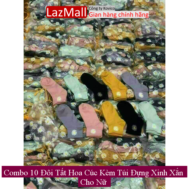 Combo 10 đôi tất hoa cúc kèm túi đựng xinh xắn cho nữ