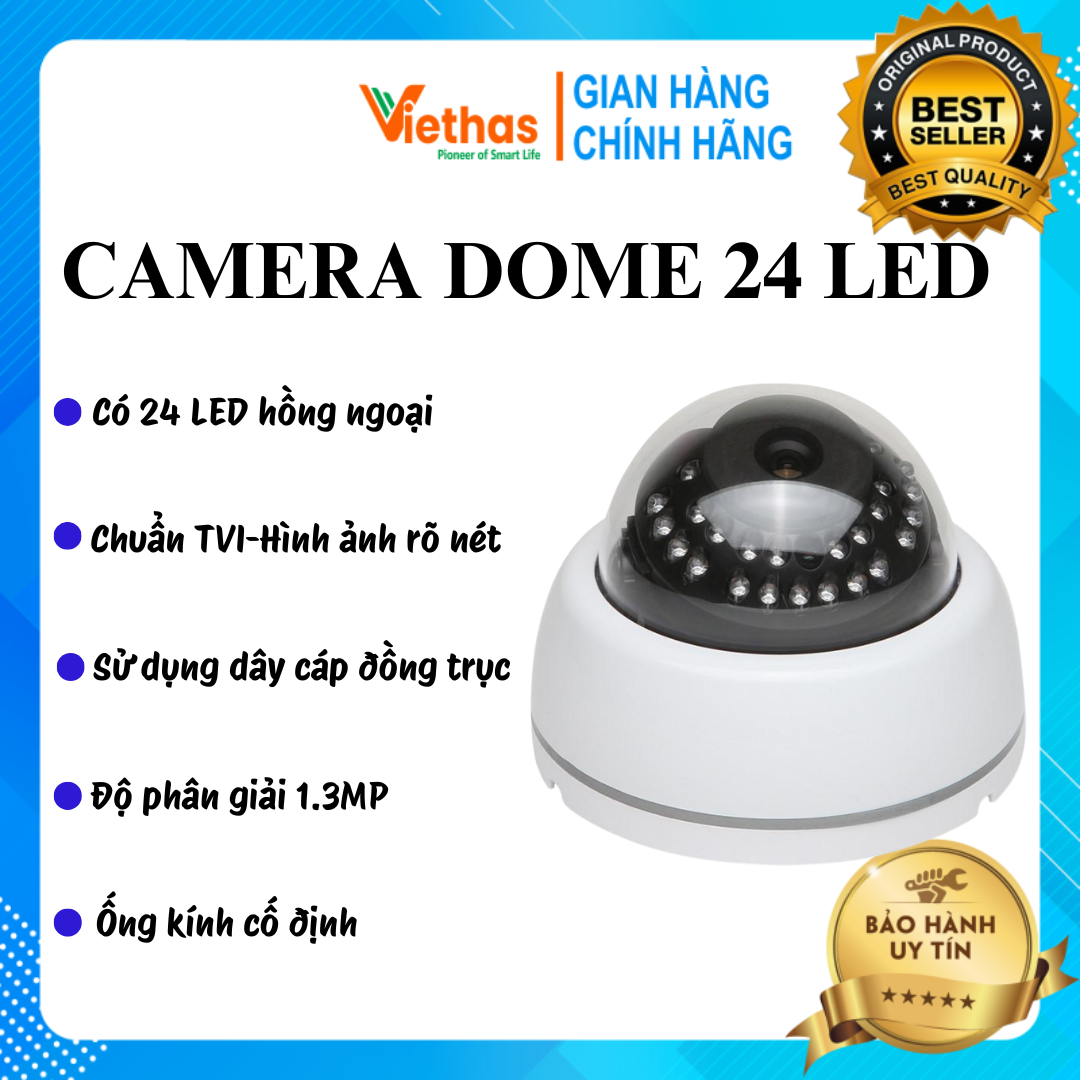 Camera dome 24 led hồng ngoại chuẩn tvi elitek 1024 - đi theo hệ thống- độ phân giải 1.3mp