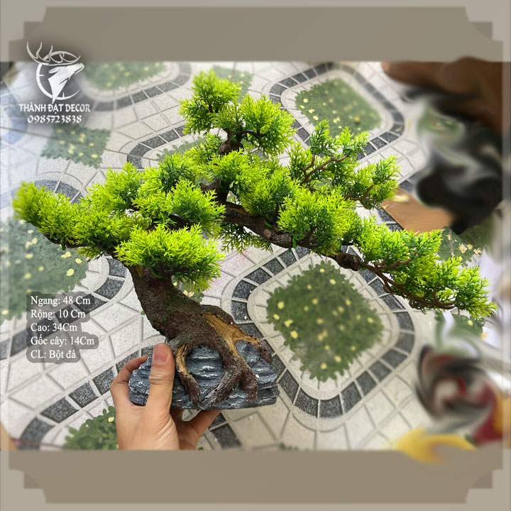Cây tùng bonsai bằng nhựa size 48 trang trí tiểu cảnh, trang trí kèm các mẫu tượng mini