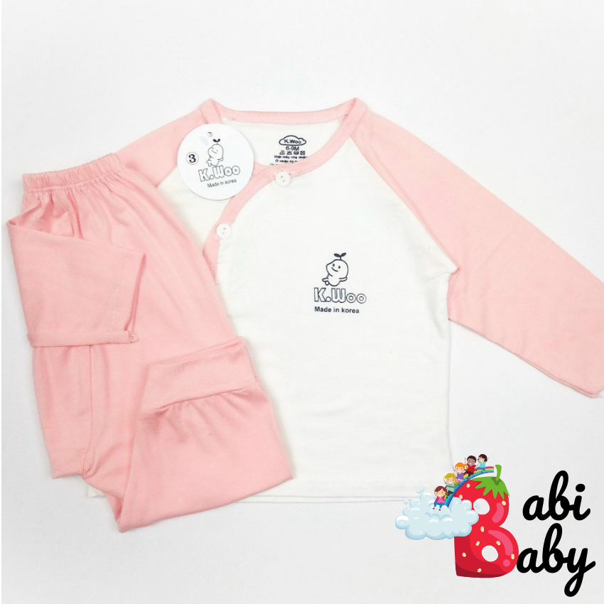 Quần áo sơ sinh bé trai bé gái mùa hè  thu đông cao cấp chất vải an toàn đồ sơ sinh cho bé Kwoo pha cúc chéo mềm mịn - 5