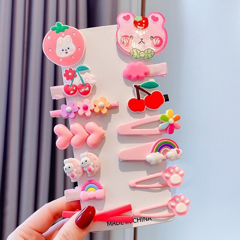 Set Kẹp Tóc Bé Gái - Vỉ Kẹp Tóc 14 Cái Dễ Thương Phong Cách Hàn Quốc