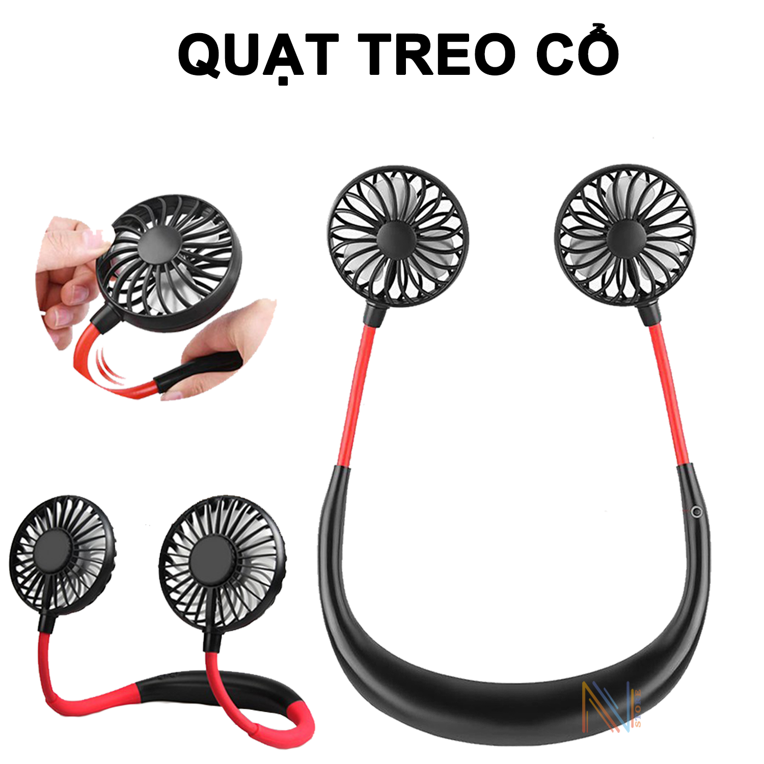 Quạt mini đeo cổ 3 tốc độ siêu mát - điều chỉnh hướng gió theo ý muốn - giao màu ngẫu nhiên