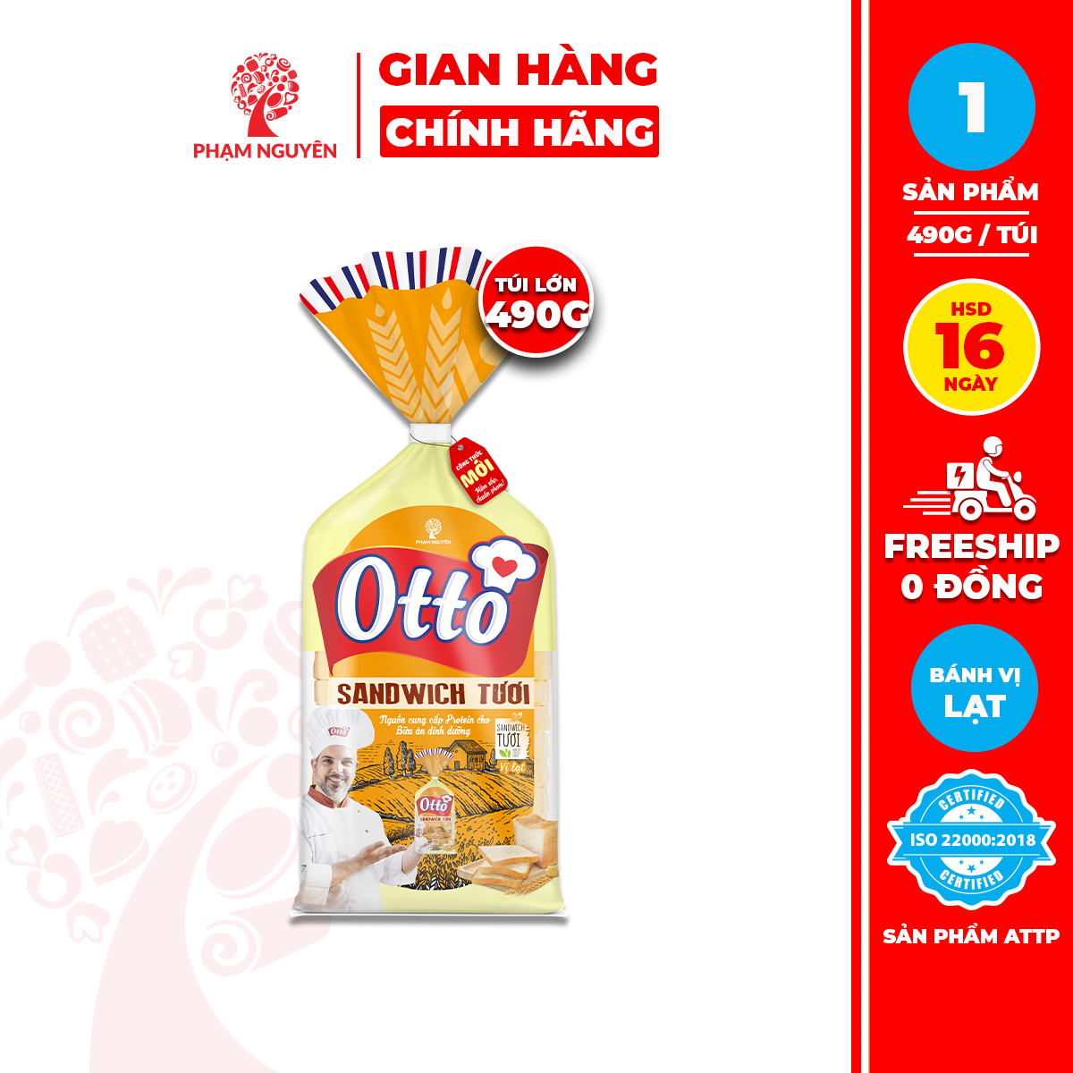  1 Túi Bánh Sandwich tươi lạt Otto  490g 245g  | Bánh ăn sáng | Bánh mì tươi 