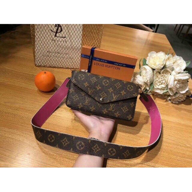 Túi đeo chéo túi cầm tay set túi kèm ví hai dây da bản to và xích thay đổi hàng cao cấp full box ( Có Hộp)