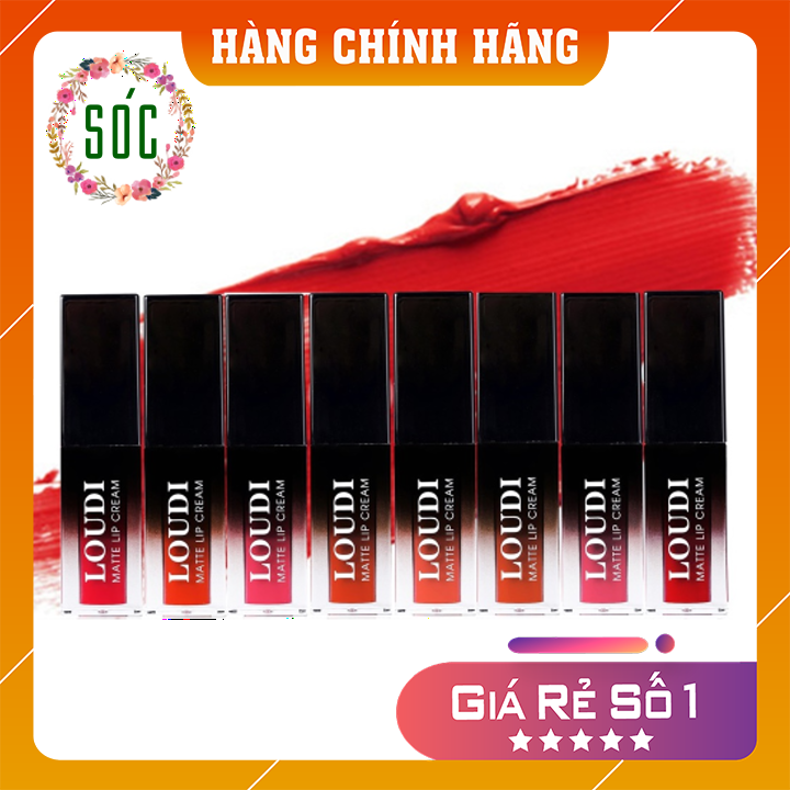 Combo 2 son kem lì loudi matte lipcream nhiều màu 5g vỏ đen chính hãng
