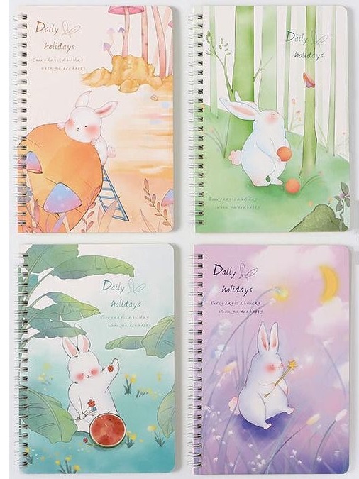 Sổ tay ghi chép học tập gáy lò xo A5 hình Thỏ Trắng, dòng vở kẻ ngang, 120 trang Sakura Shop
