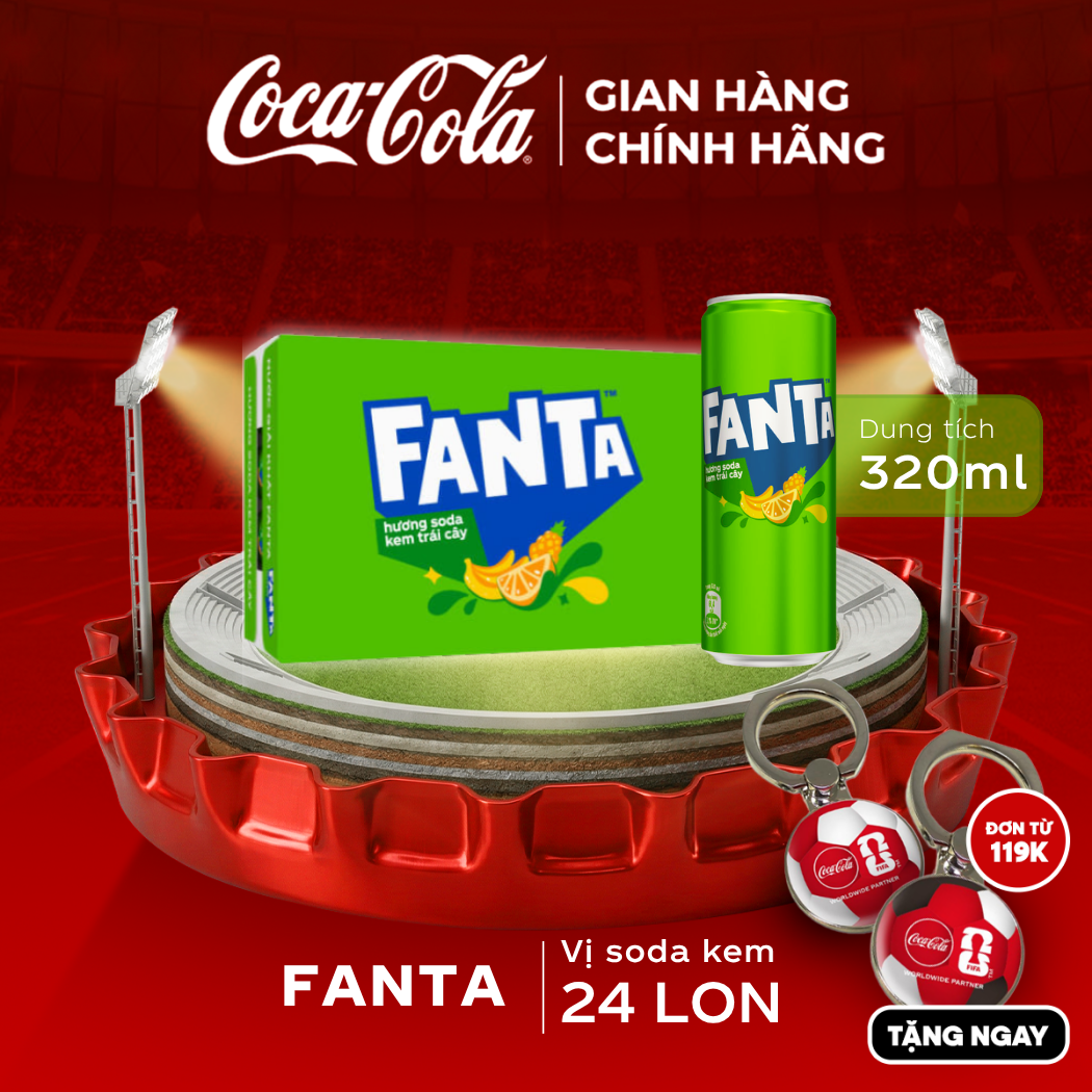 [SIÊU SALE ] Thùng 24 Lon Nước Ngọt Giải Khát Có Gas Fanta vị Soda Kem 320ml/Lon Sale 25.05 Coca-Cola Chính Hãng_LD