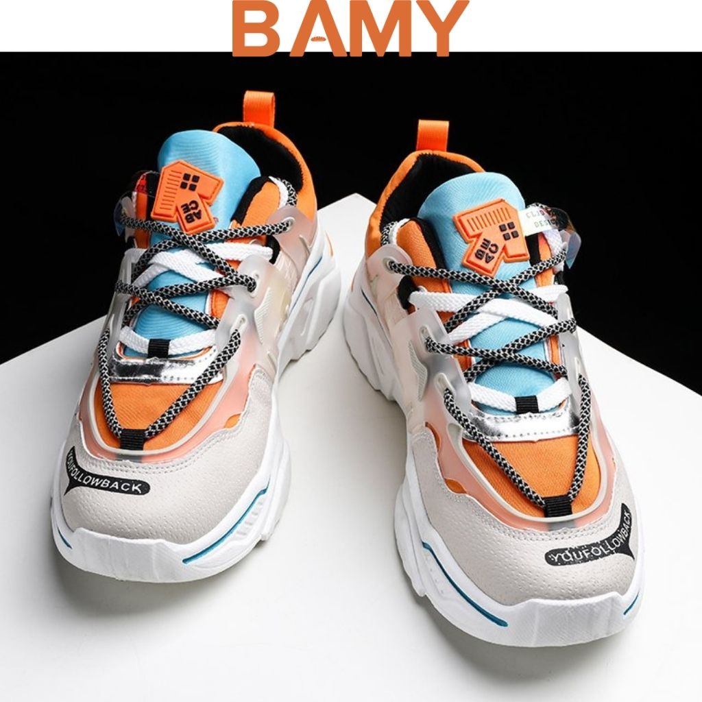 Giày Sneaker Nam Tăng Chiều Cao 6cm Màu Cam Phối Nhựa Trong Suốt BAMY M94