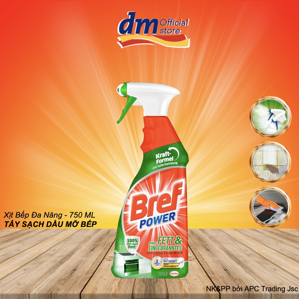 Tẩy Dầu Mỡ Nhà Bếp Bref Đức 750ml làm sạch vết dầu mỡ trên thiết bị bếp từ