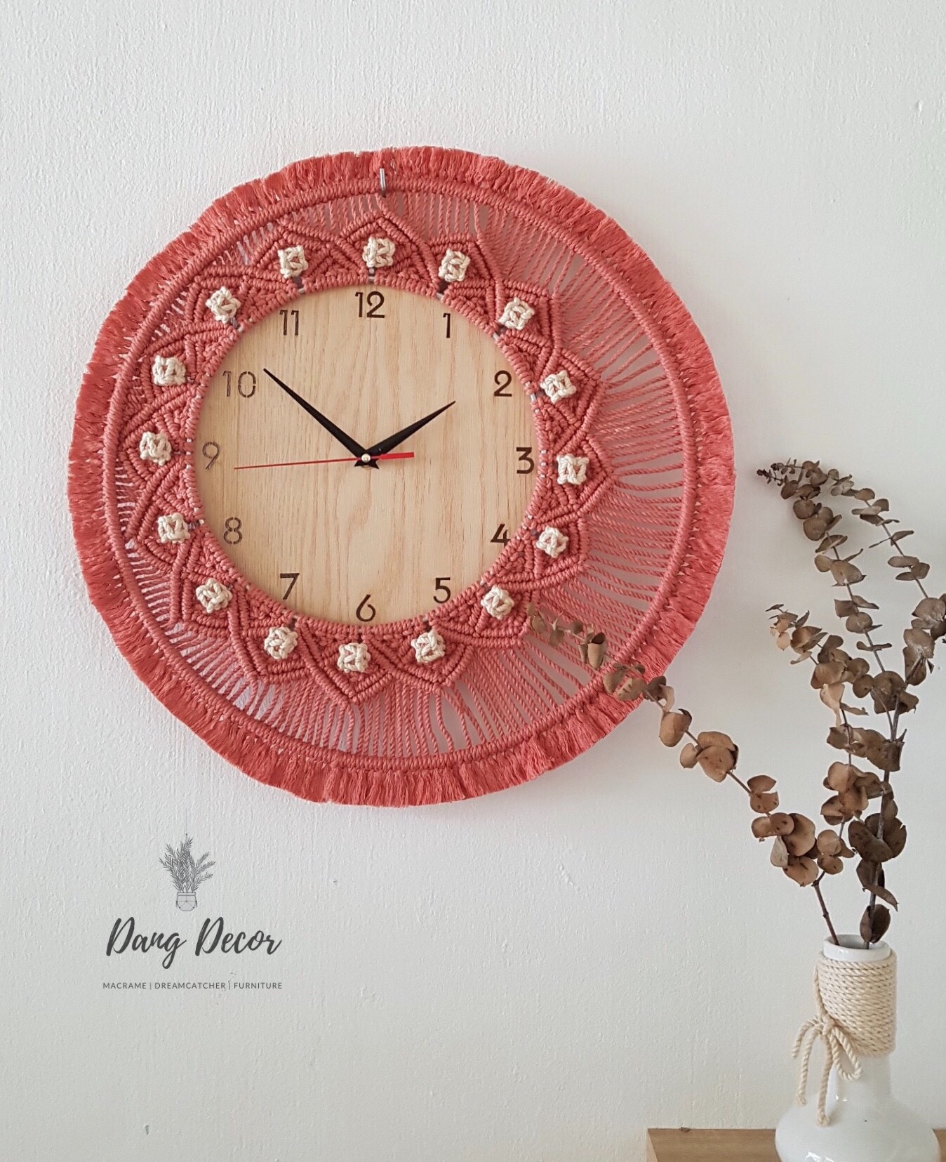 Đồng hồ macrame treo tường trang trí nội thất phong cách Boho nhiều mẫu chọn lựa