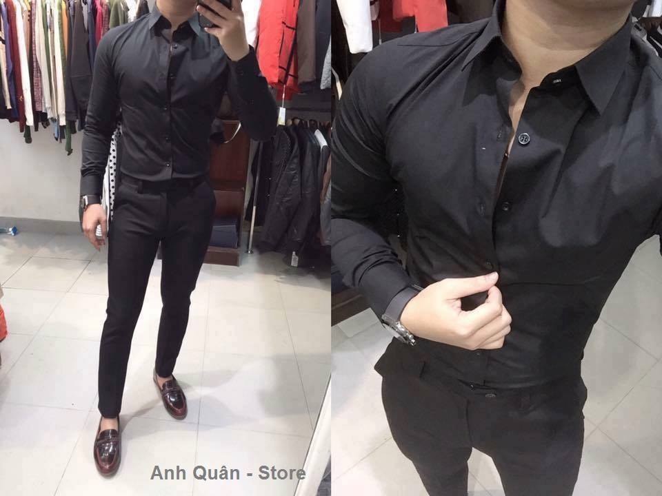 Áo sơ mi màu đen không nhăn thời trang