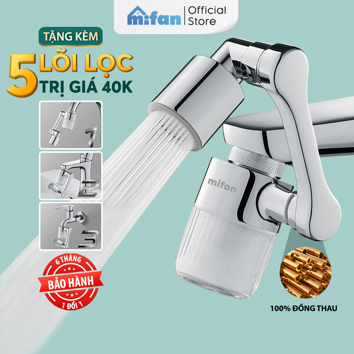  Đầu Lọc Nước Tại Vòi Bồn Rửa Mặt MIFAN - Đồng thau cao cấp Tăng áp mạnh mẽ Tay xoay 3 chiều 1080° 2 chế độ phun Lavabo 