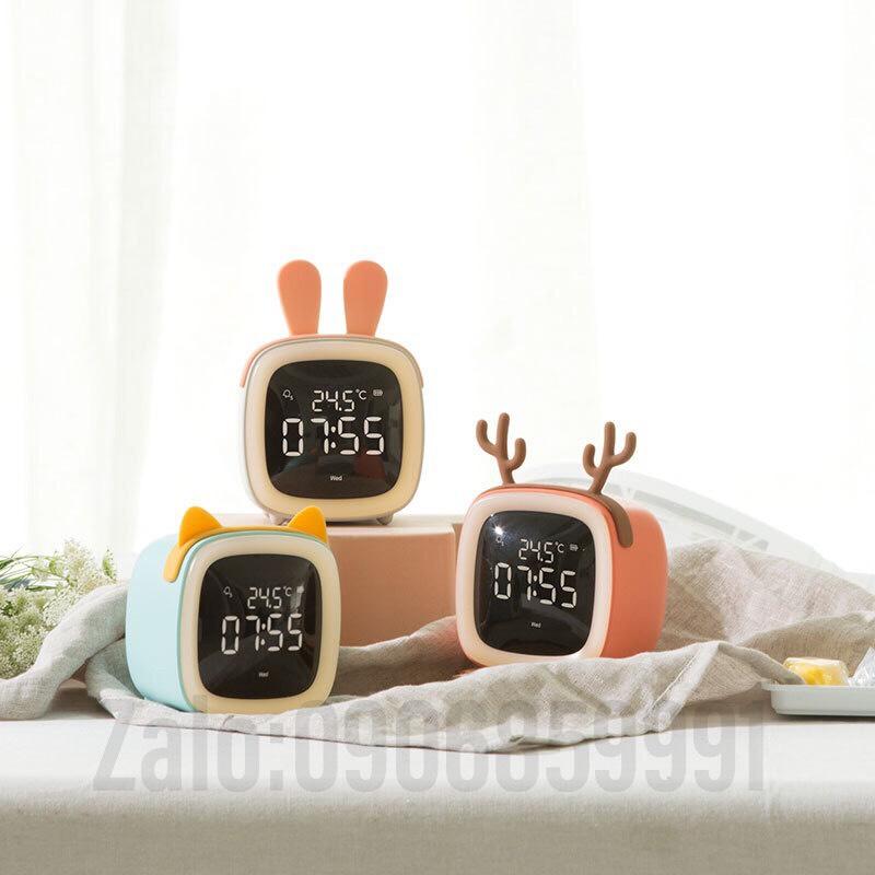 Đồng hồ báo thức có đèn ngủ cảm biến âm thanh dễ thương
