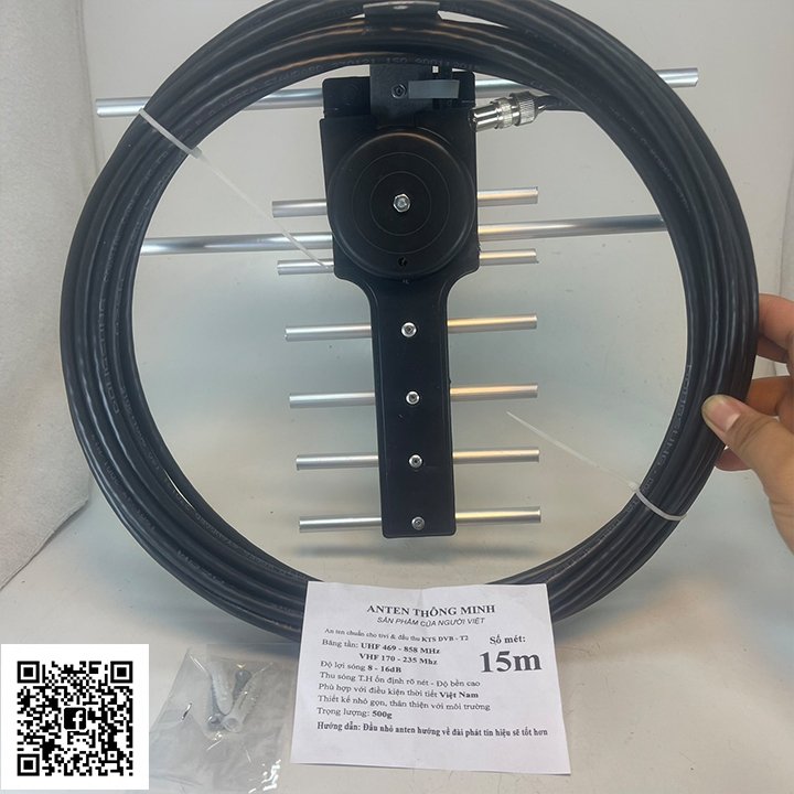 Anten thông minh thu sóng DVB T2 + 15m dây cáp + Jack nối (màu đen)