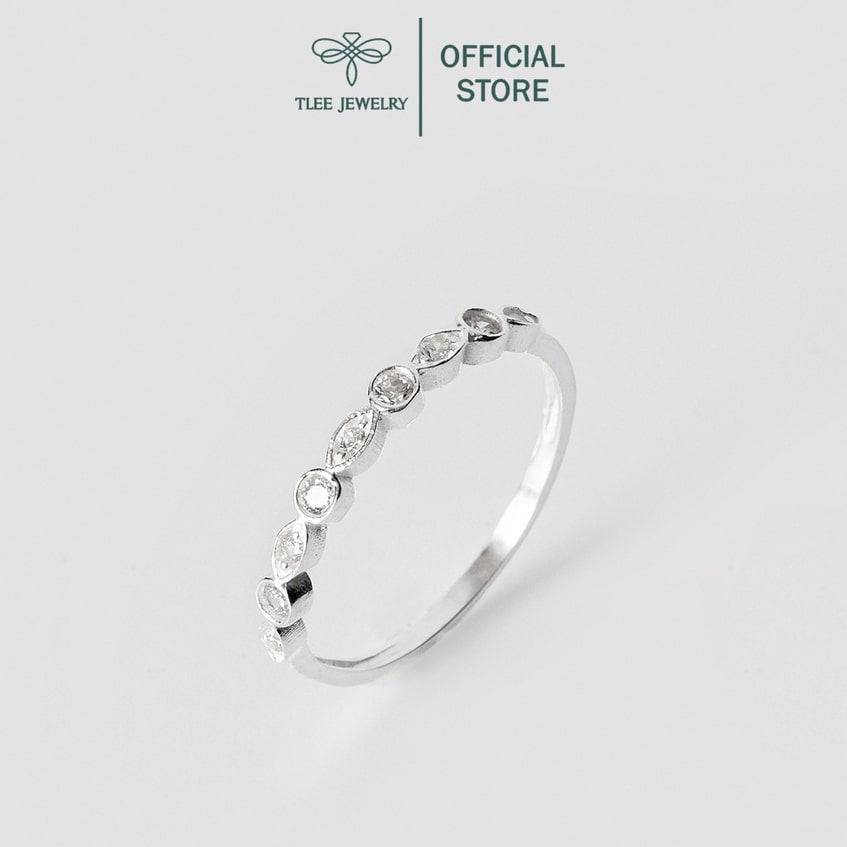 Nhẫn bạc nữ TLEE dải đá tròn thoi kết hợp TleeJewelry A0262