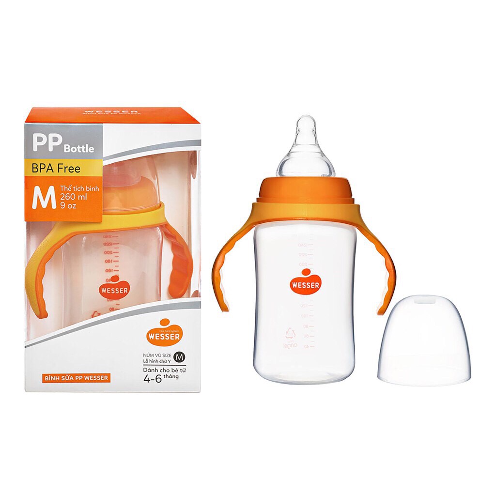 Bình sữa wesser cổ rộng 260ml nhựa pp free bpa