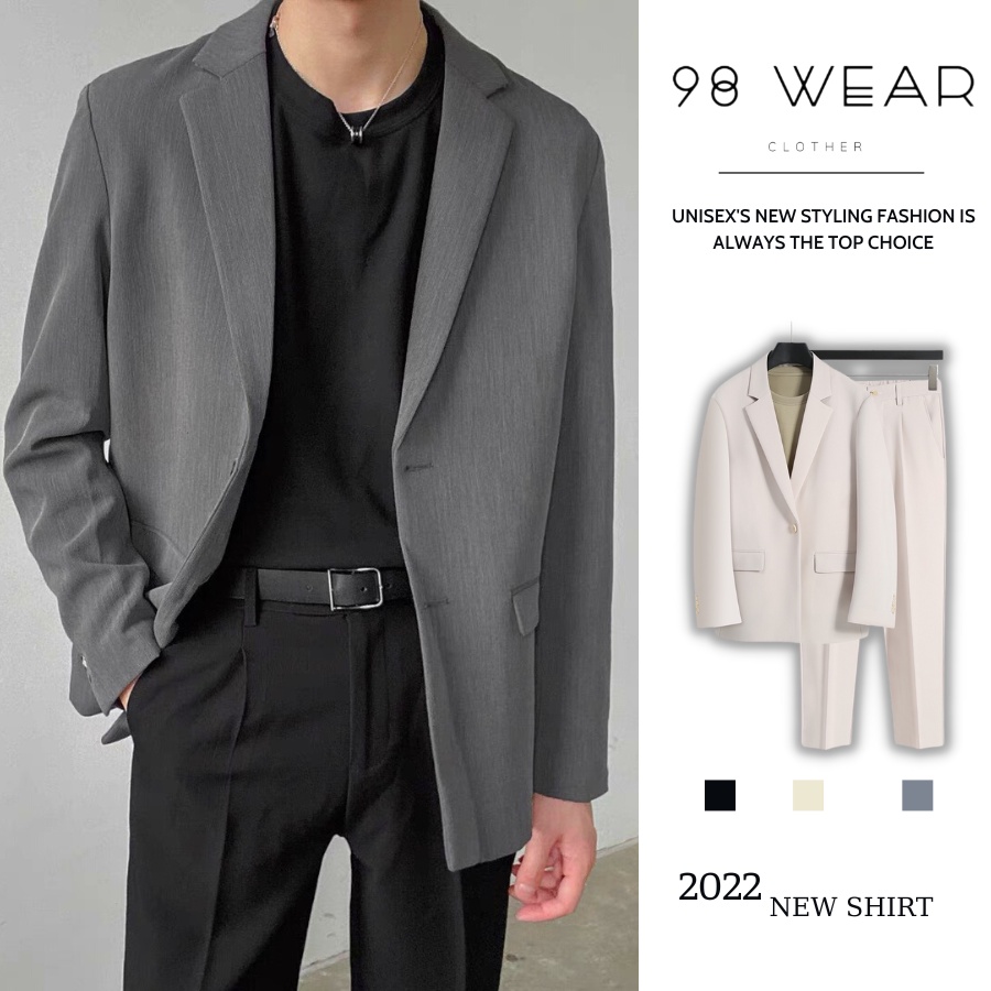 Áo khoác blazer form rộng dài tay Unisex basic kiểu dáng Hàn Quốc 98WEAR