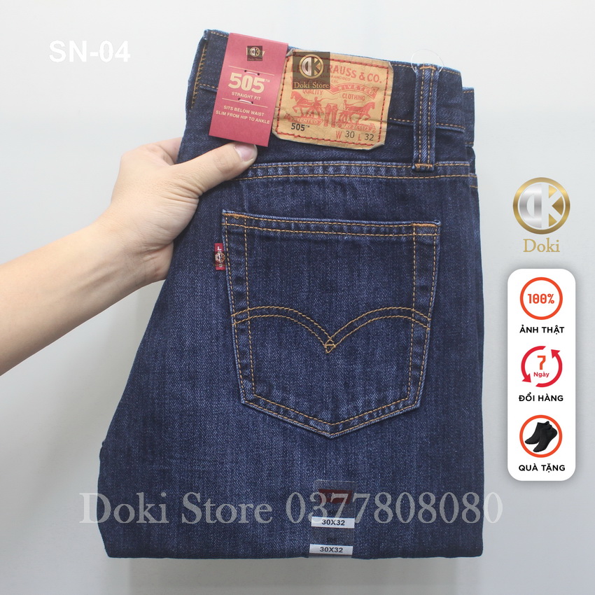 Quần Jean Nam Ống Suông Xanh Đen SN-10, Quần bò nam Chất vải Cao Cấp, Không Co Giãn, chất vải xịn, quần suông ống rộng 19-20 cm, Made in Cambodia - Doki