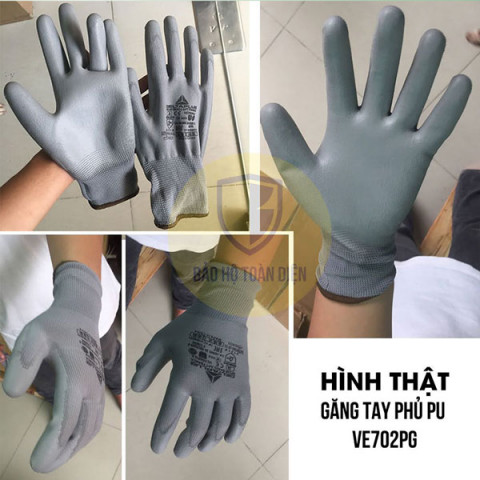 COMBO 5 ĐÔI Găng tay bảo hộ lao động phủ PU Deltaplus VE702PG _ Nhập khẩu thương hiệu Pháp. Găng tay đa dụng găng tay đa năng