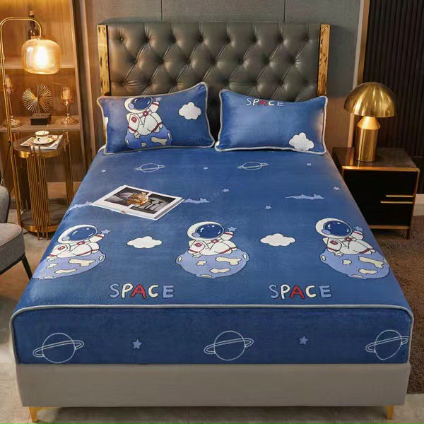 Bộ ga gối bọc chun nỉ nhung tặng kèm 2 vỏ áo gối loại 1m6 x 2m