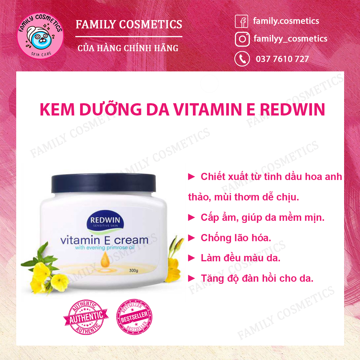 Kem dưỡng da body vitamin E Redwin Cream Úc