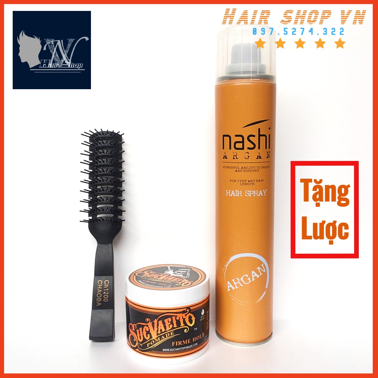 Combo Gôm Sáp Vuốt Tóc Nashi + Sáp Sucvaeito Pomade + Lược
