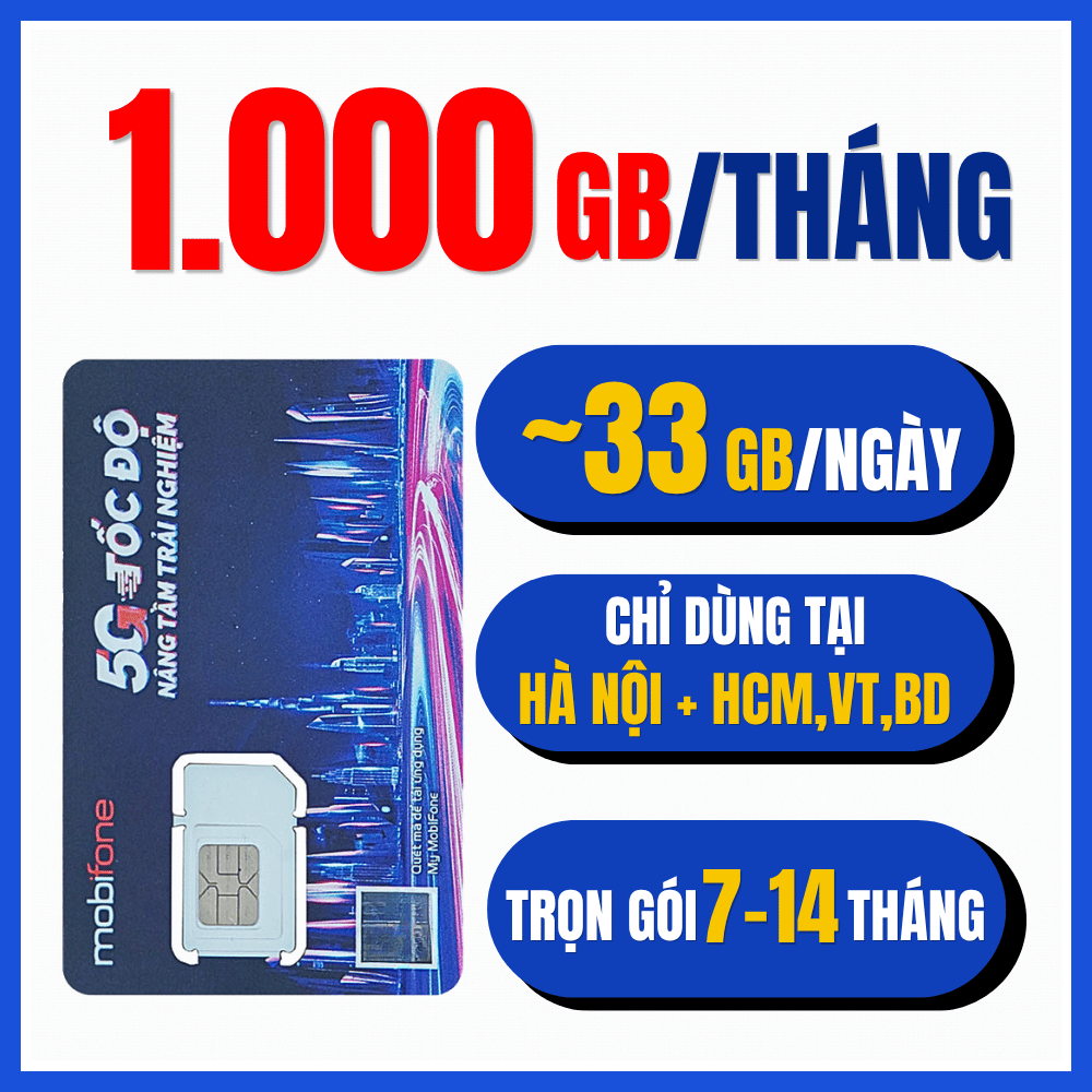 ( MỞI BÁN - SALE 50% ) SIM 4G 5G MOBIFONE Tặng 1000GB/Tháng Miễn Phí 10 Tháng Chỉ Dùng Hà Nội/HCM | 6FHN 12FHN 6FHCM 12FHCM - FREESHIP - CHƯA KÍCH HOẠT