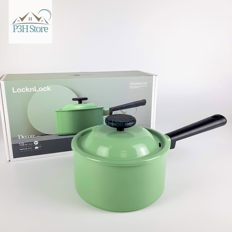 Nồi Decore Lock&Lock 18cm một tay cầm có nắp LDE1181IH sử dụng được bếp từ , màu xanh ngọc