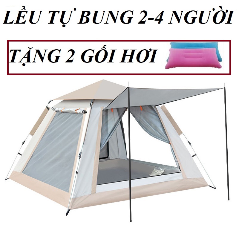 Lều cắm trại - Lều phượt du lịch tự bung dành cho 4-6 người, chống nước, tia bức xạ, thông gió 2 chiều