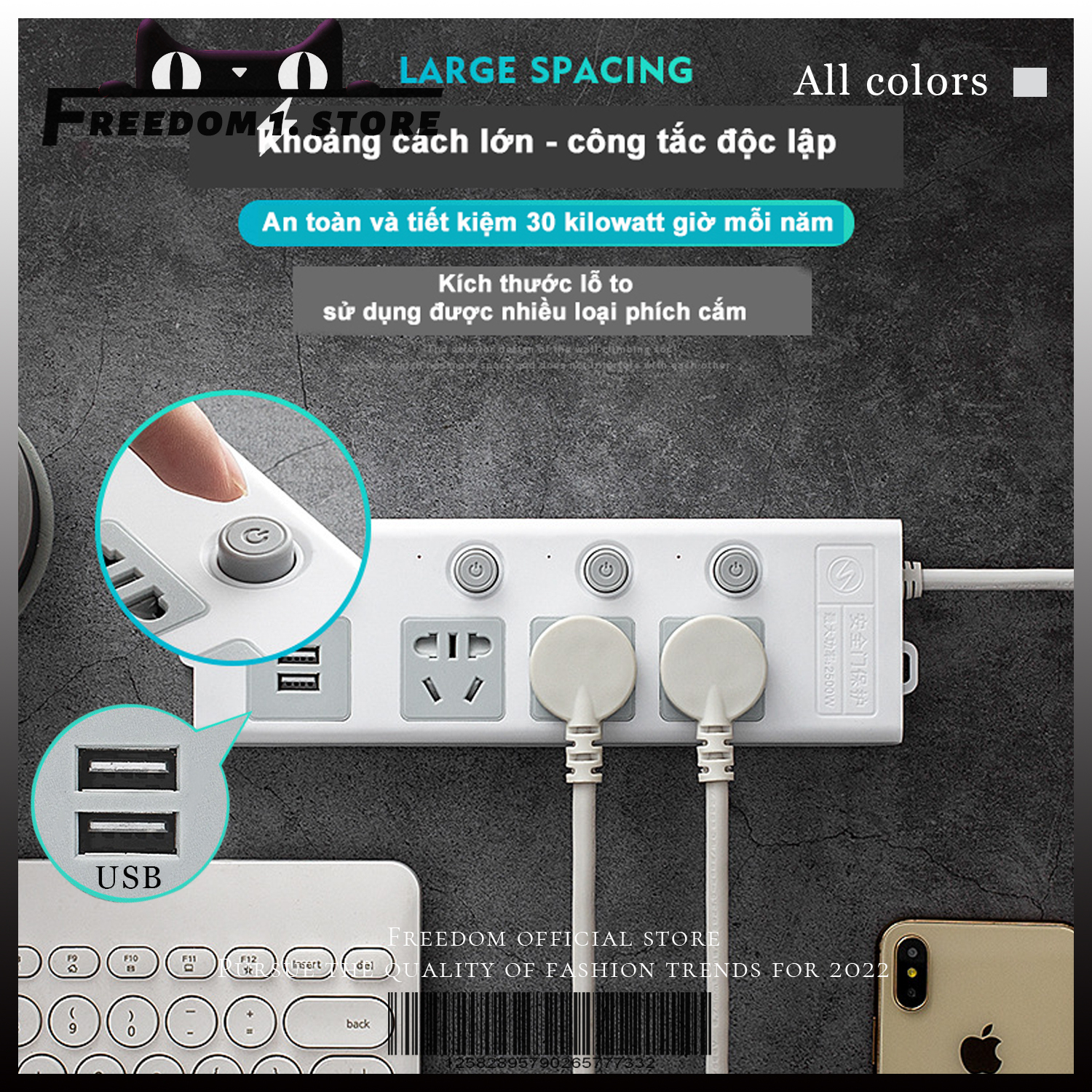 Ổ cắm điện đa năng thông minh 2 cổng usb 5v sạc nhanh, ổ chịu tải 2500w, tiết kiệm 30 kilowatt giờ dây nối 2,5m ocd01 chiều dài dòng 1,8m / 2,8m - bảo hành 6 tháng