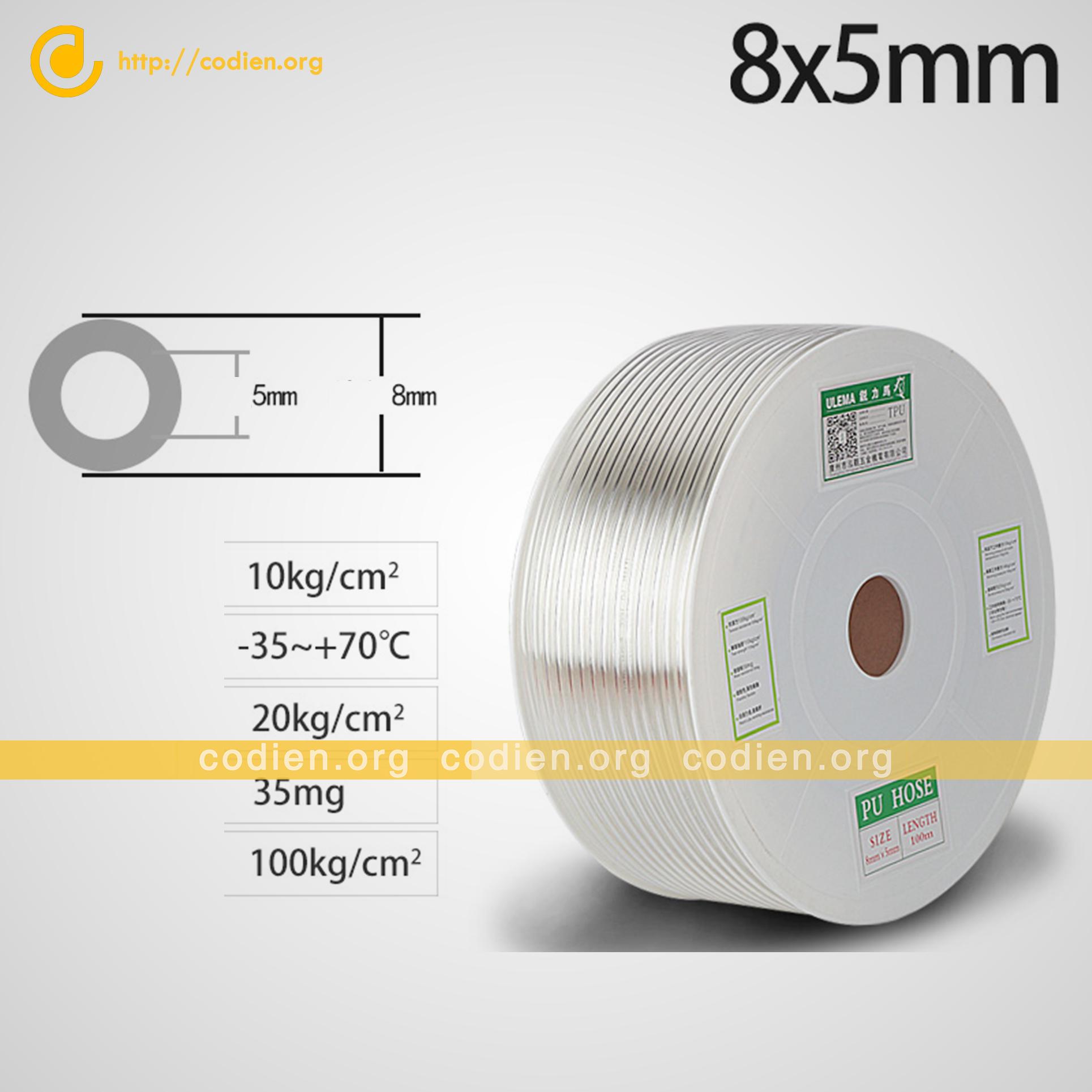 Dây hơi khí nén phi 8 Ống khí nén PU 8x5 cuộn dài 100m