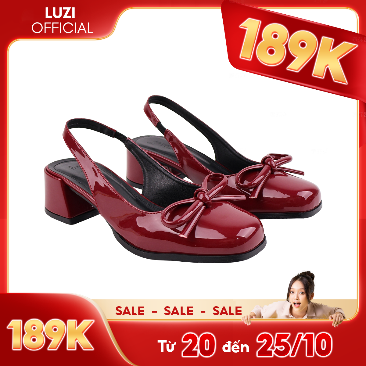 Giày sục nữ cao gót quai hậu, gót vuông 4cm, chất da bóng sang trọng M197
