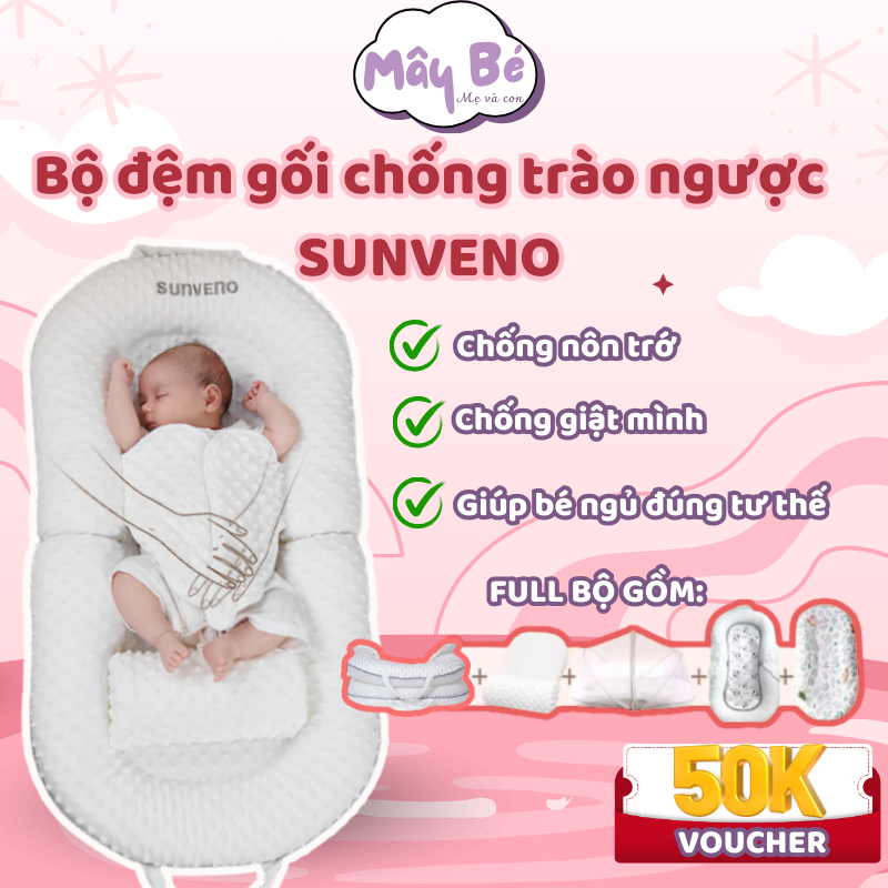 Bộ đệm gối chống trào ngược cho bé Sunveno, nôi ngủ chung giường cao cấp - NTC49