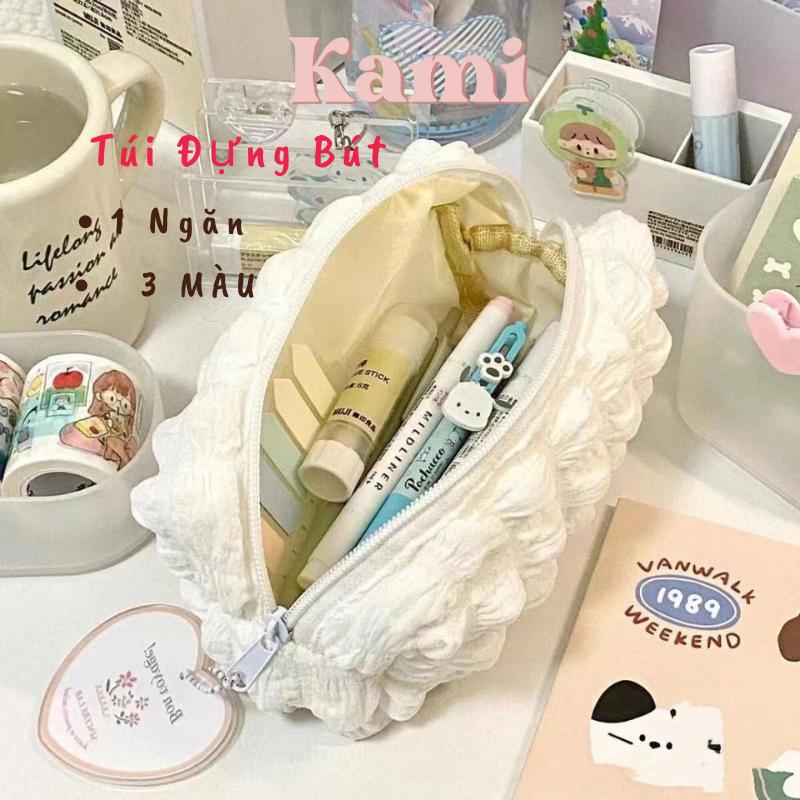 Túi đựng bút cỡ lớn KAMI TB06 Hộp bút vải  họa tiết xốp, túi bút cute phong cách Hàn Quốc